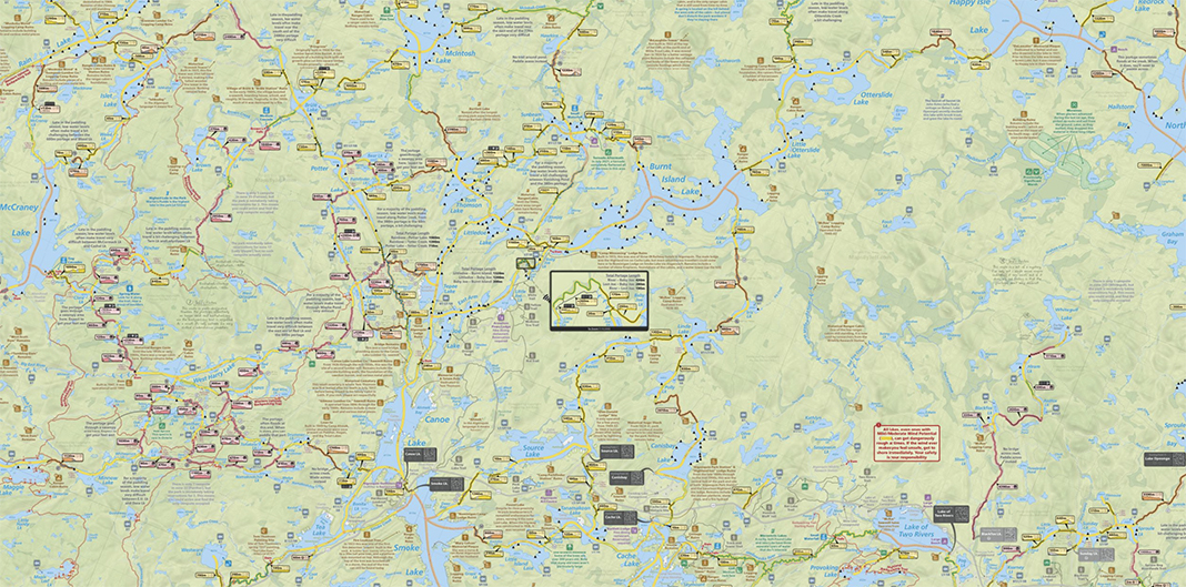 Map showing canoe routes in Algonquin Park