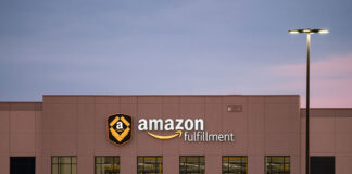 an Amazon fulfillment center, where they sell paddle boards