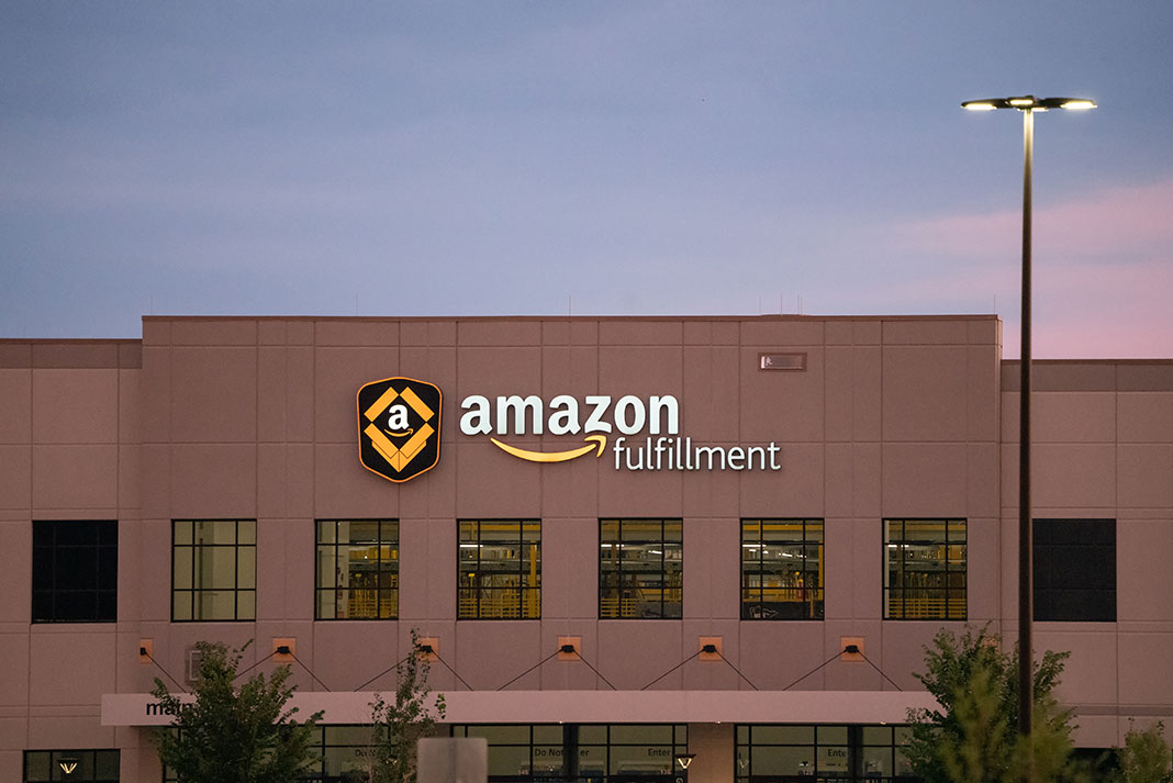 an Amazon fulfillment center, where they sell paddle boards