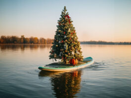 christmas tree on a paddleboard