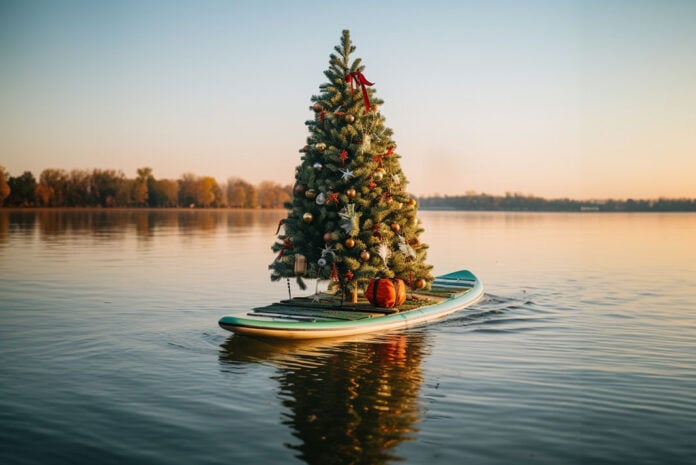 christmas tree on a paddleboard