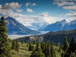 beautiful view of a northern BC mountain and river landscape, perfect for the canoe trip of a lifetime