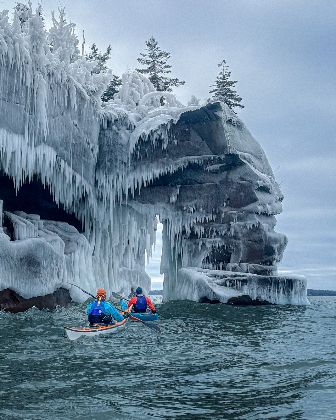 Winter paddling on Lake Superior.