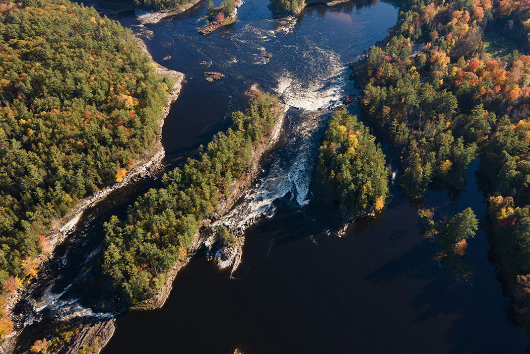 overhead photo of a set of rapids on the Ottawa River