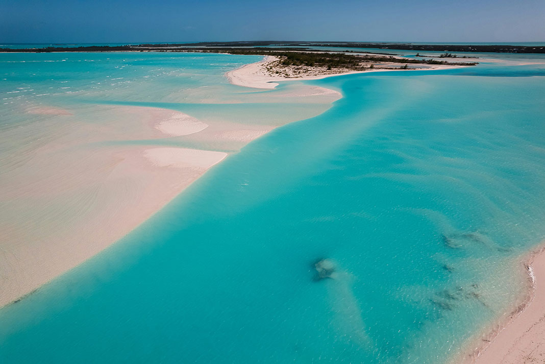 Turquoise waters of Exuma Cays in Bahamas