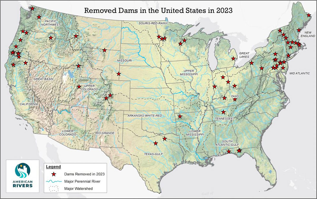 a map of dams removed in the United States