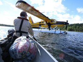 Park wardens fly out a sleeping bag filled with rotting garbage from Algonquin Park’s backcountry, left by campers who require remedial education