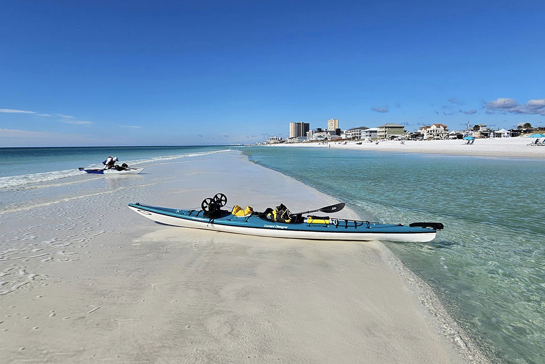 kayaks beached on sandbar in Florida