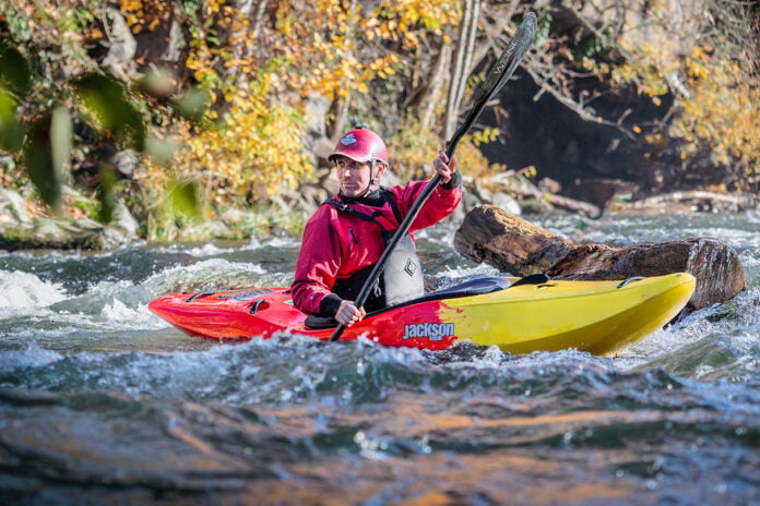 man paddles the new Jackson Kayak Flow creek boat