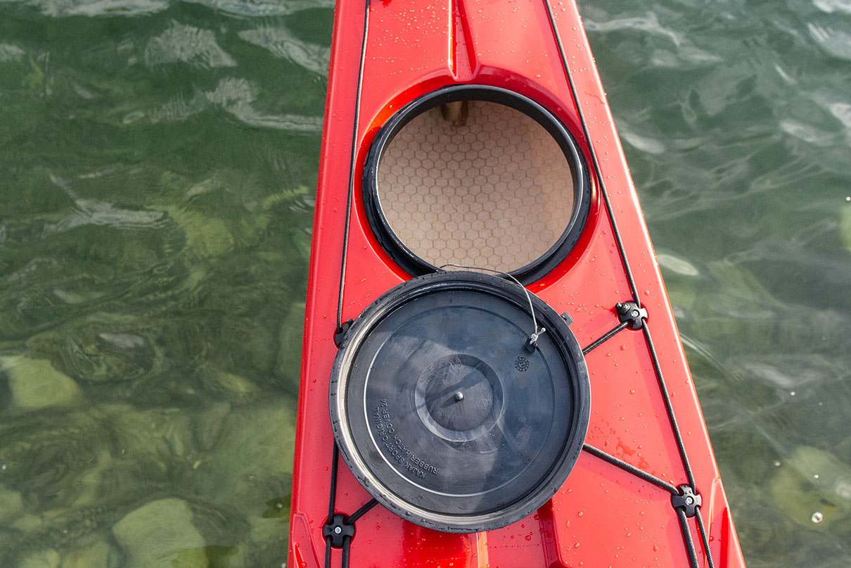 detail of bow hatch on the Norse Kayaks Ask touring kayak