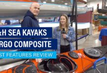 The Virgo Composite touring kayak from P&H Sea Kayaks on display at Canoecopia 2024