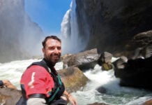 The author Boyd Ruppelt below Victoria Falls.