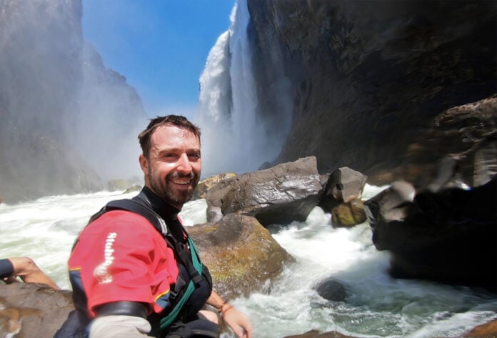 The author Boyd Ruppelt below Victoria Falls.