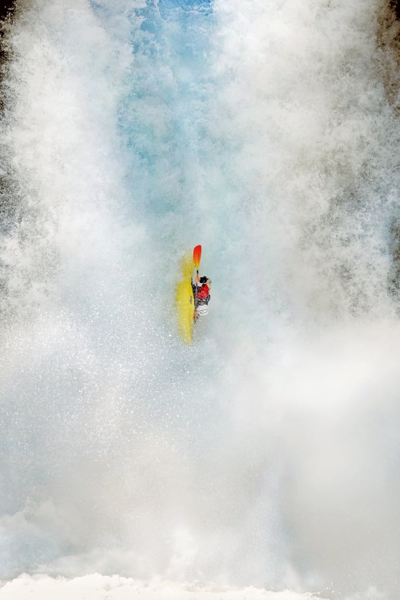 Kayaker plunging off a waterfall in Chile.