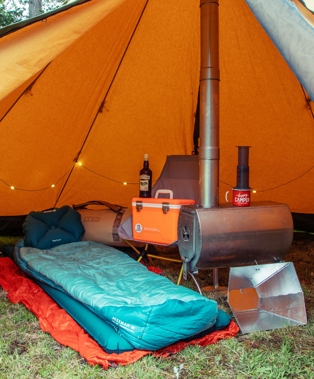 a tableau of the luxury wilderness camping items reviewed in this article