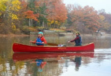 two women paddle the Rheaume Canoes Explorer 16